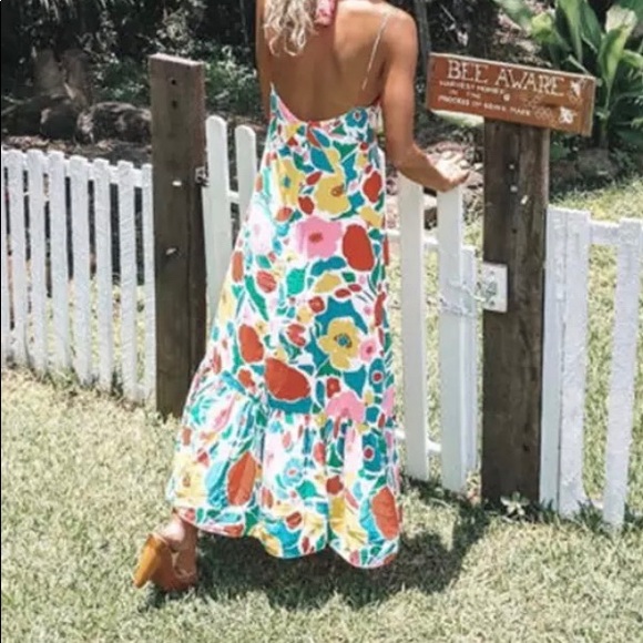 Women sleeveless boho floral spaghetti strap dress - Picture 4 of 8